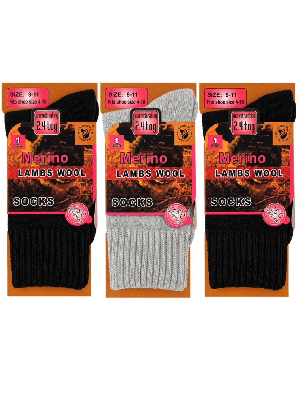 Women Merino Lamb Wool Socks, 3-Pack, Size 9-11 Warm Winter Hiking Thermal Socks